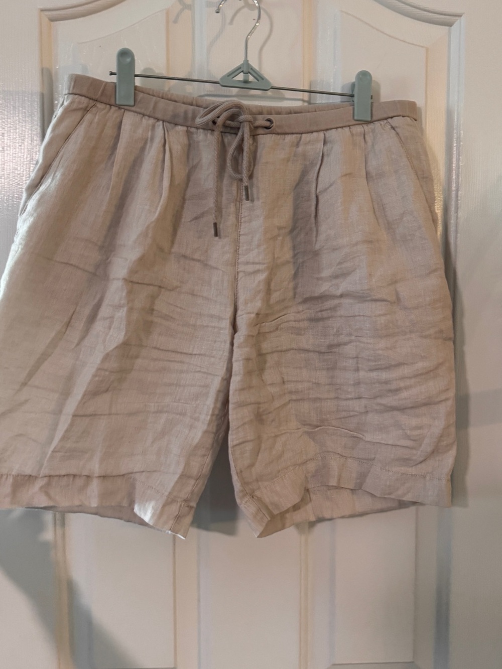 James Perse Beige Drawstring Linen-Blend Hybrid Shorts
